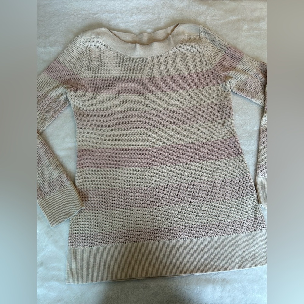 Market & Spruce Striped Pink and Cream Women's Knitted Sweater